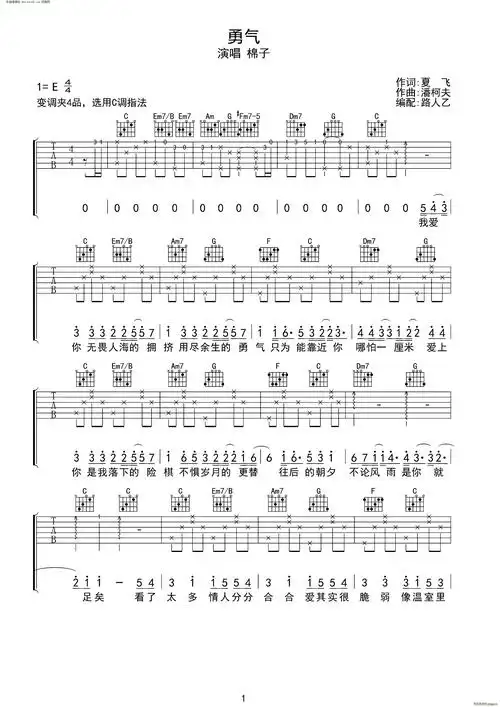 勇气 无限延音编配(吉他谱)1