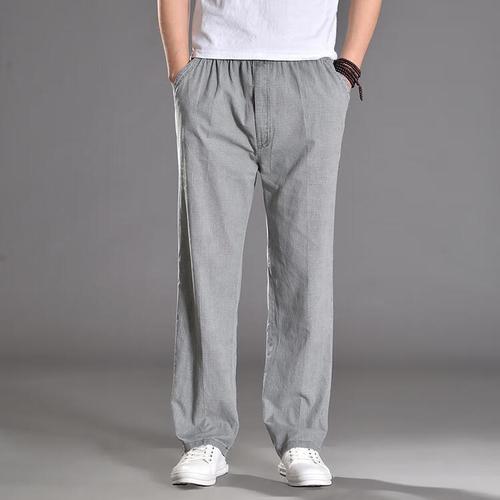 裤子加肥大码休闲裤透气棉麻长裤子男 深灰色品牌旗舰男装十大品牌 l