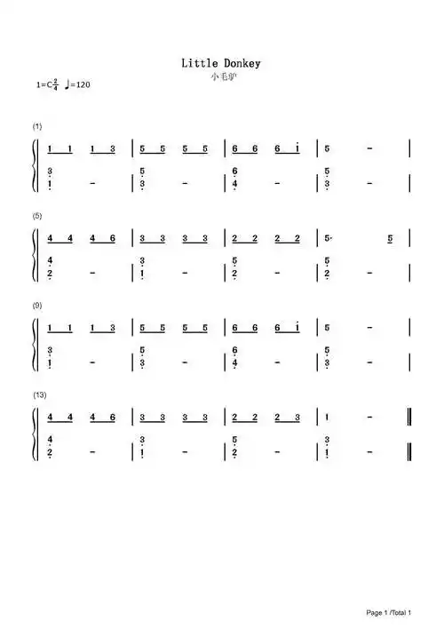 小毛驴宝宝巴士c调流行钢琴简谱