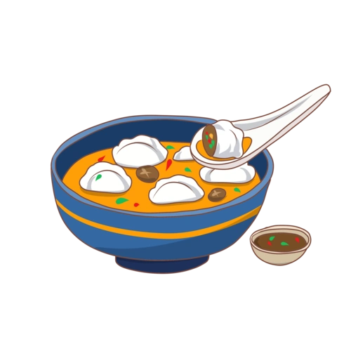 手绘热乎乎汤水饺插画图片