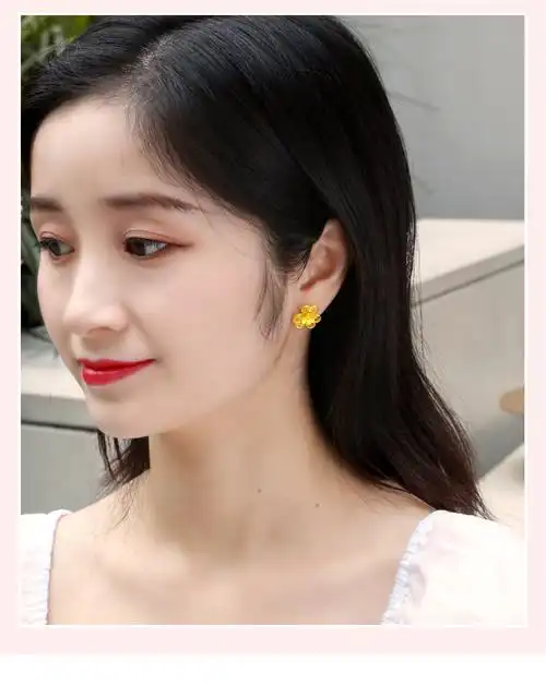 黄金花朵耳钉女显大双层999足金耳环弯钩金耳饰金耳环时尚新款 4.23g