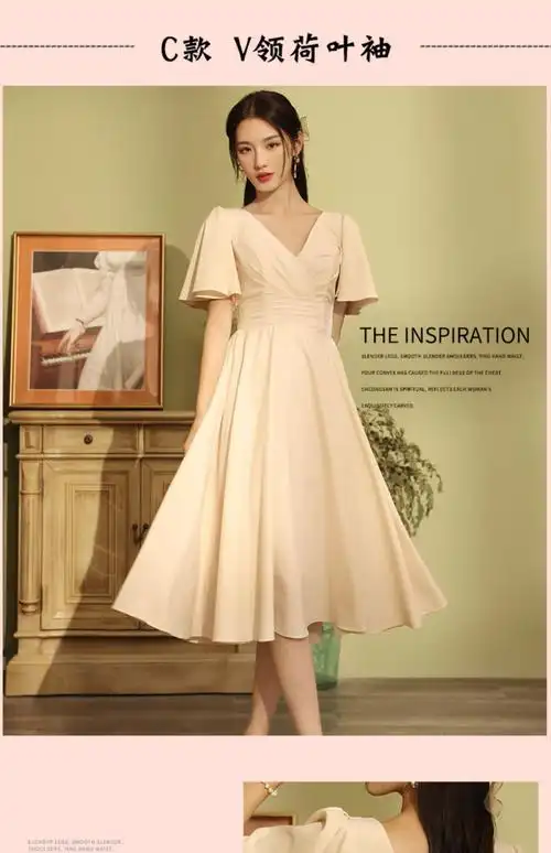 高中生成人礼服女生日礼服高三毕业典礼裙子高三毕业公主裙礼裙 香槟