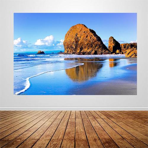 大海边风景自然风景画唯美海滩海浪礁石白云蓝天摄影海报墙贴q125