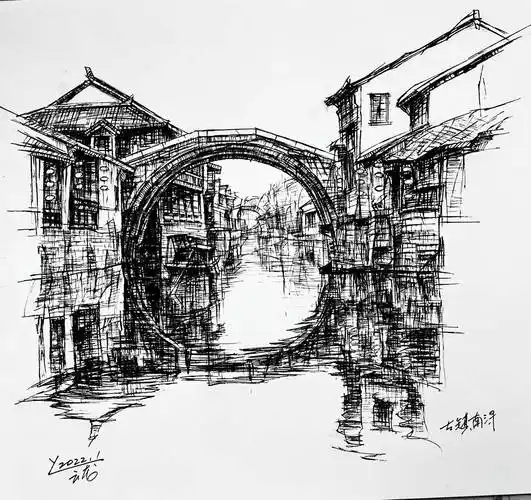 类别:钢笔画作者:魏云龙作品:古镇南浔类别:钢笔画作者:魏云龙作品
