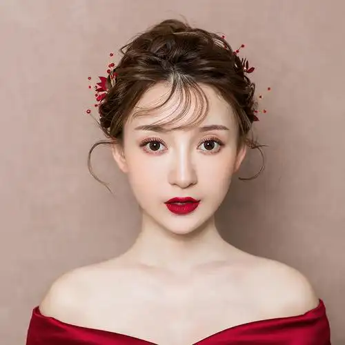 新娘红色结婚礼服敬酒简约头饰盘发日式仙女发饰