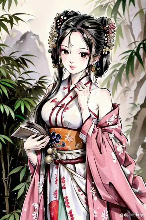 汉服动漫美女的清新俊秀,让人沉醉于竹林之美的魅力之中