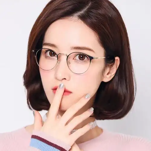 眼镜文艺圆框女网红圆脸学生成品近视近视眼金色防蓝光镜