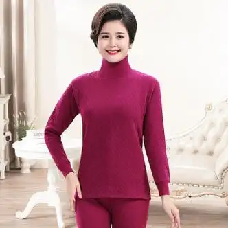 中老年保暖内衣女士老人三层夹棉全棉毛衫中厚宽松秋衣秋裤套装纯棉
