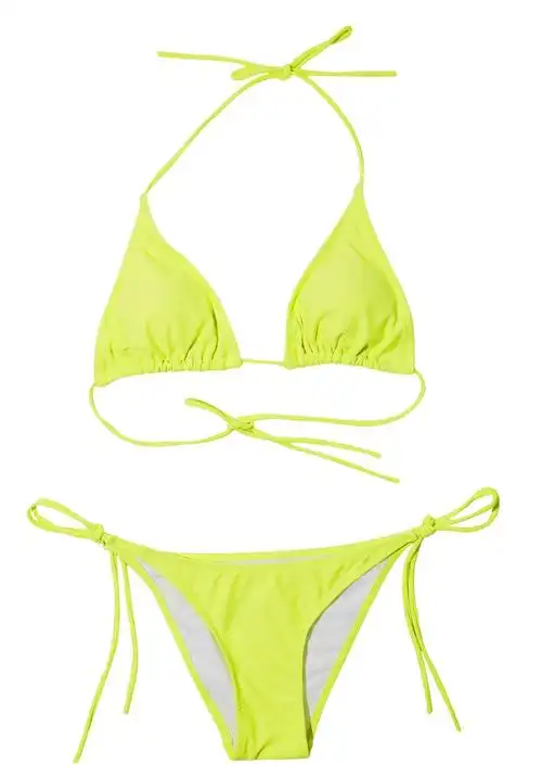 网红泳衣女欧美复古性感三点式比基尼暴露小胸时尚温泉度假泳装 蓝色