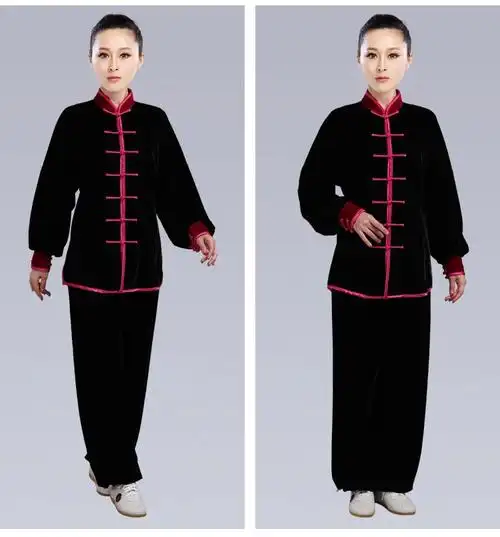 中老年秋冬晨练服棉麻太极服套装冬装加绒加厚金丝绒不倒绒南韩绒练功