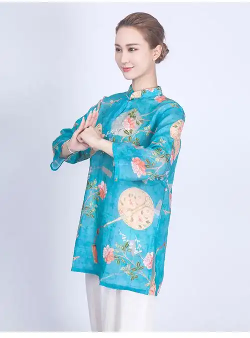 2022新款小和山太极服女夏季薄款短袖飘逸洋气上衣太极拳练功服装kp