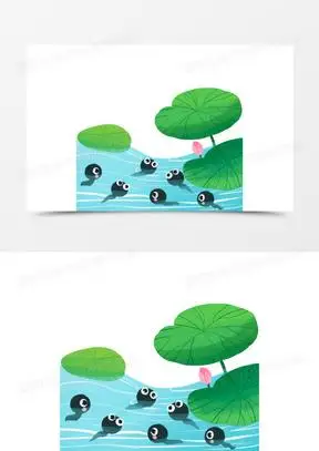 青蛙妈妈免抠素材260水墨蝌蚪331手绘卡通小蝌蚪在荷叶边游场景免抠