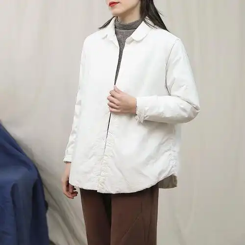 半自由原创冬季新款复合加厚长袖衬衣保暖衬衫棉麻简约百搭上衣女