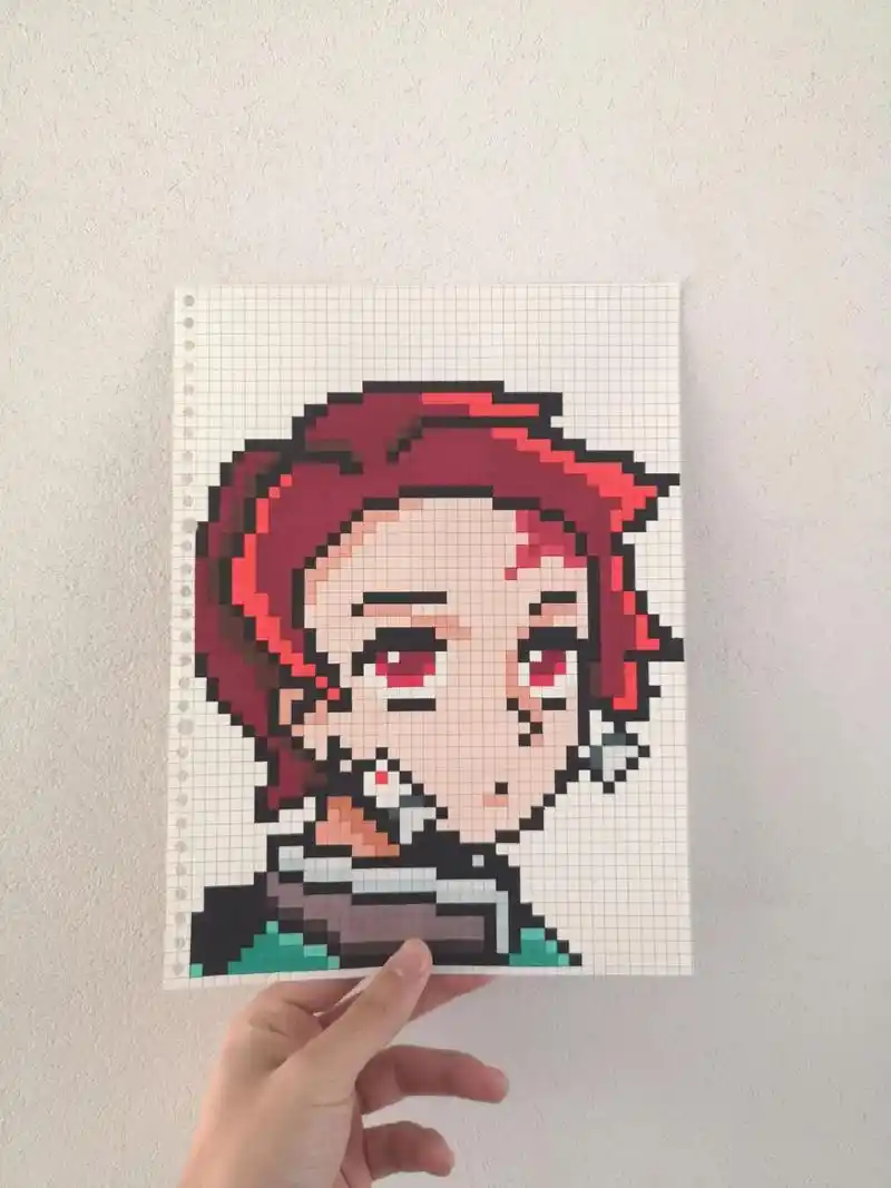 像素画:炭治郎.没有人不喜欢这个温柔的少年 网格本:a4 原 - 抖音