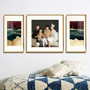 定制客厅装饰画全家福洗照片三联画沙发背景墙壁画铝合金拼装挂画