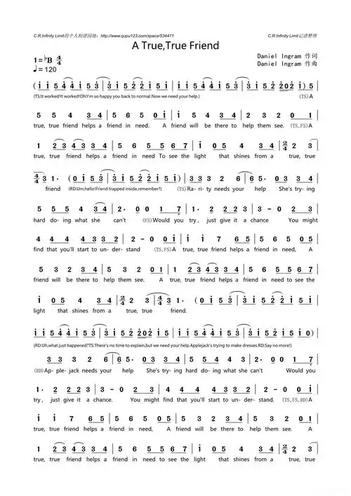 atruetruefriend简谱 - 曲谱歌词网