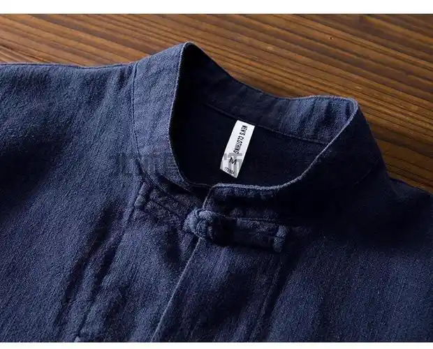 老粗布衣服盘扣苎麻长袖棉麻衬衫男中国风青年休闲宽松衬衣 黑色 m