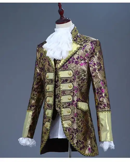 宫廷话剧演出服欧洲男士礼服白马王子舞台复古欧式表演服装成人款 金