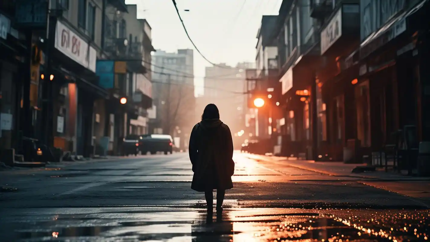 孤独感拉满的伤感街道壁纸91 一个人走在空荡荡的街道上,感受孤独与