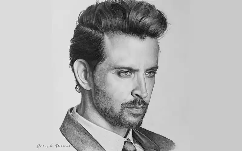 铅笔素描,明星李提克罗森,帅气的分头