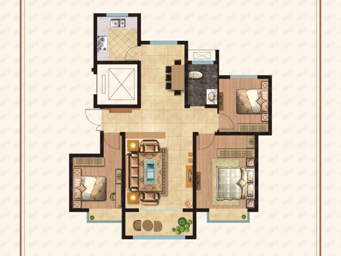 双溪湾·北苑108平方米三房户型图