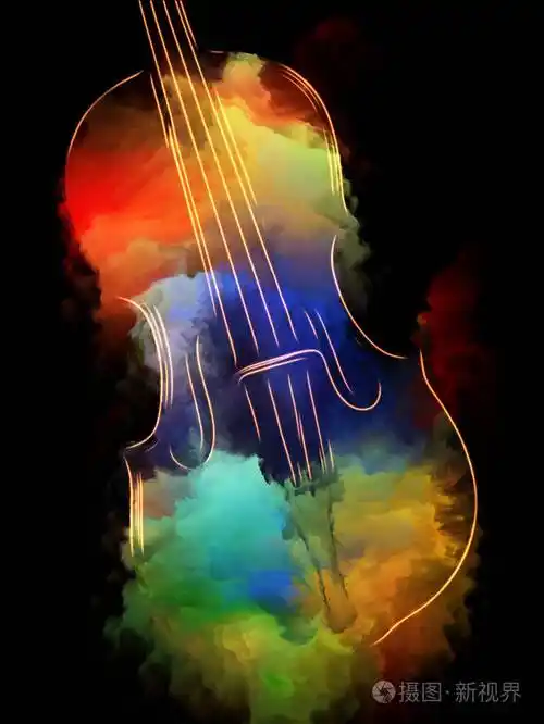 小提琴的抽象设计与乐器旋律声音表演艺术创意等主题的抽象色彩绘画