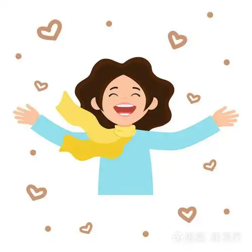 幸福的女人被心包围.快乐的女孩广泛地把手伸到一旁, 高兴地微笑着