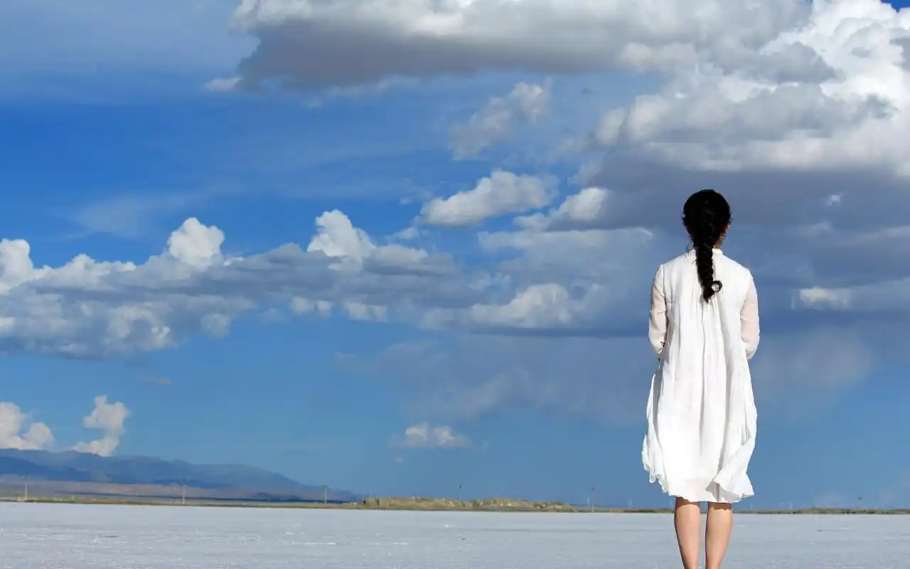 独自一个人看美景的背影