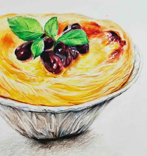 彩铅教程蜜豆蛋挞唯时光与美食不可辜负