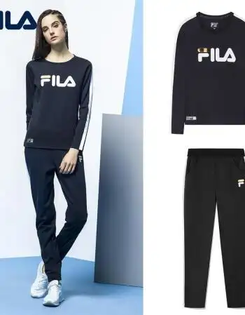 fila斐乐女套装2018秋季新款休闲运动简约大方针织上衣针织长裤女 f61
