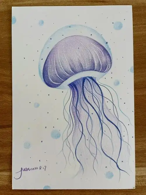 彩铅画彩铅水母水母彩铅临摹海底世界