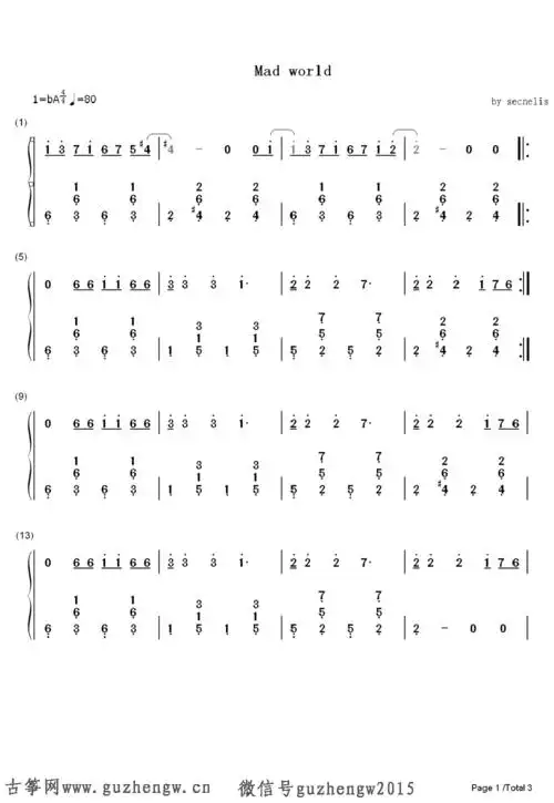 mad world-电影《死亡幻觉》主题曲(简谱 需改编)