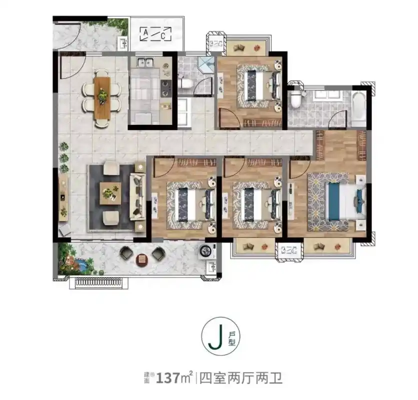 137方的4房户型.