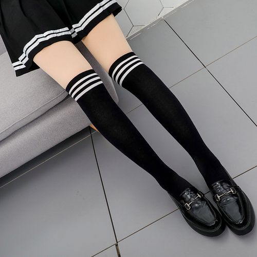 长腿袜女秋冬学院风过膝黑色条纹学生长筒袜打底少女袜子