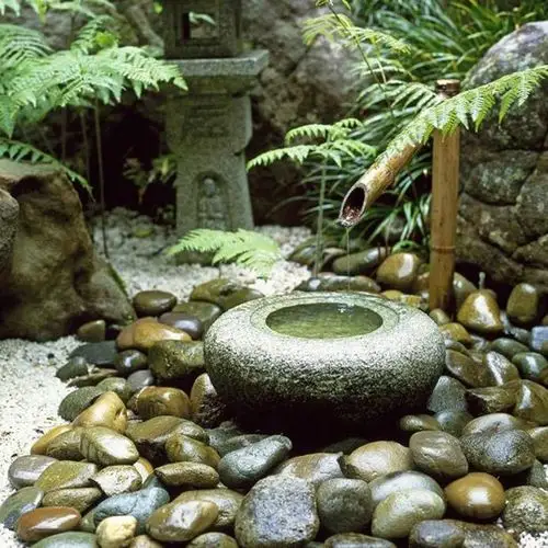 日式流水景观室外石钵竹子流水庭院装饰石槽水景观石缸水缸老水槽 唯