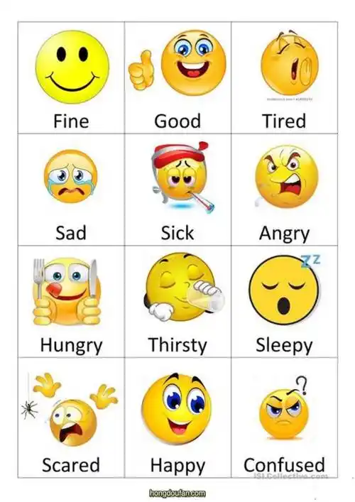 用表情包认识情绪13张认识情绪英语图片练习打印下载
