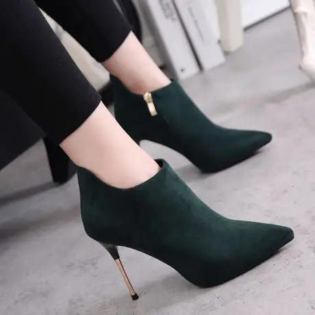 欧美时尚简约尖头细跟短靴女气质优雅高跟及裸靴2016秋冬新款踝靴