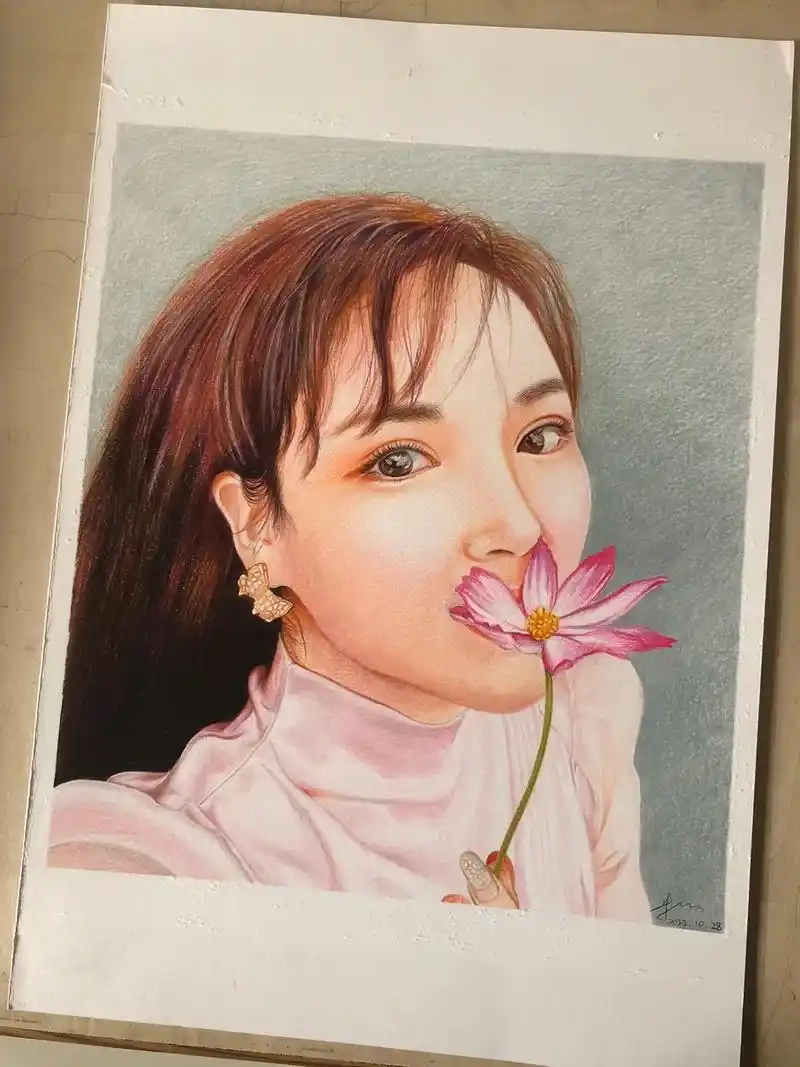 彩铅人物#人物肖像 #带你走进画里 #彩铅手绘 #希望疫情早 - 抖音