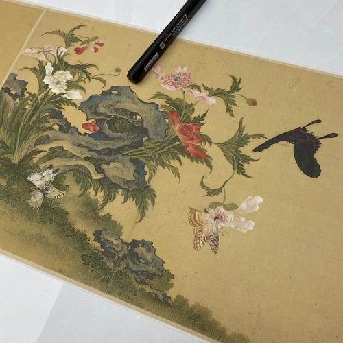 清蒋廷锡百蝶图长卷真迹微喷复制工笔画花卉蝴蝶临摹学习画稿植物