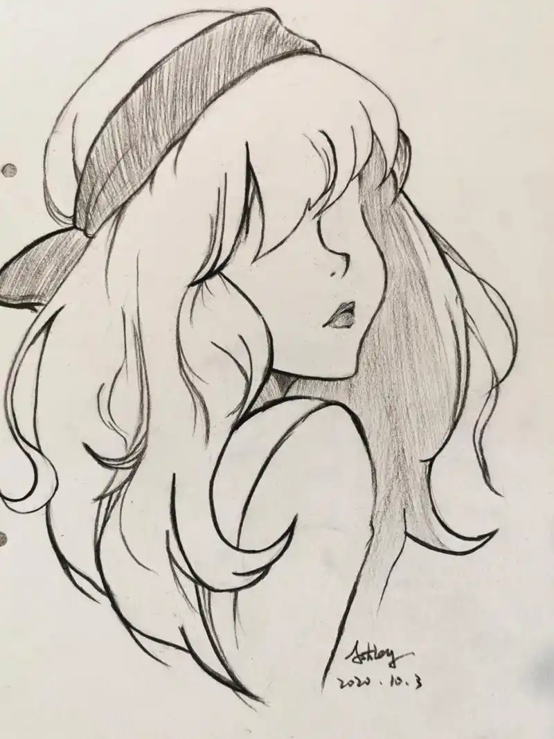 手绘欧美动漫画少女人物头像 这样的铅笔漫画好像是自己最常画的