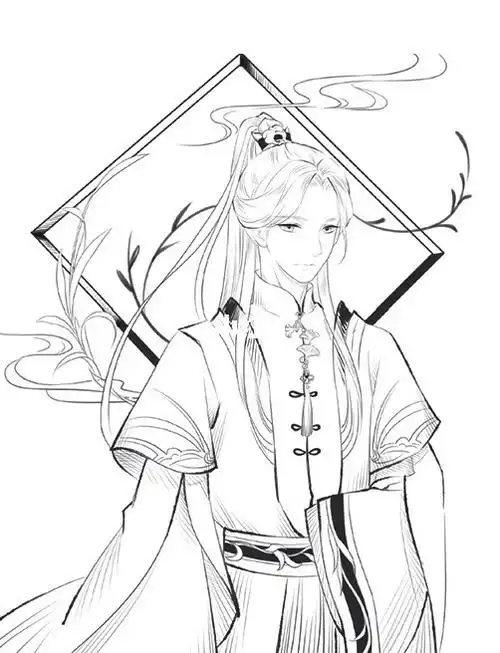 线稿素材来自《盛世蓝颜 古风美男漫画线描