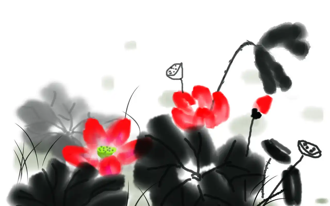 淡雅水墨画荷花桌面壁纸