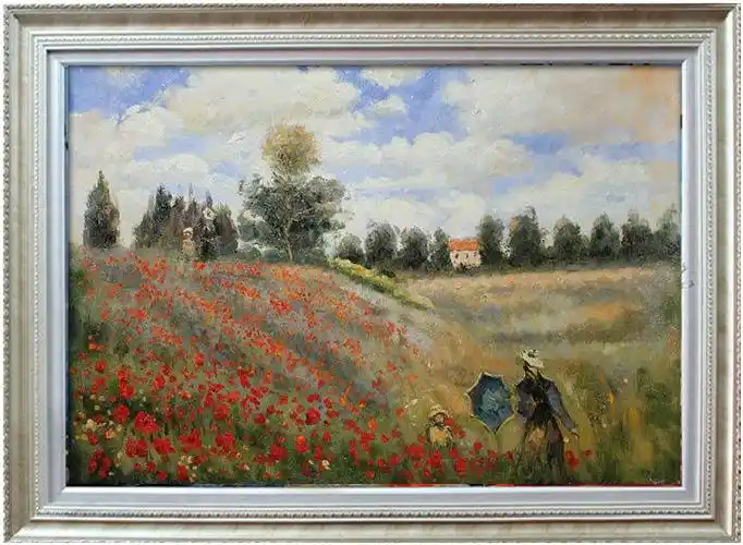 莫奈罂粟花田风车 纯手绘油画印象派名画客厅手工装饰画 李东绘制