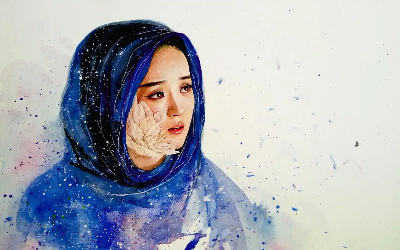 手绘花千骨赵丽颖七彩头巾图片宽屏壁纸10p下载