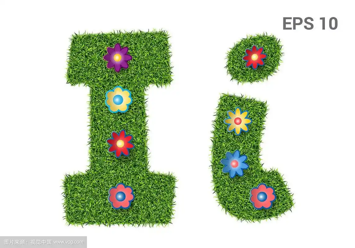 字母ii带有草和花的纹理