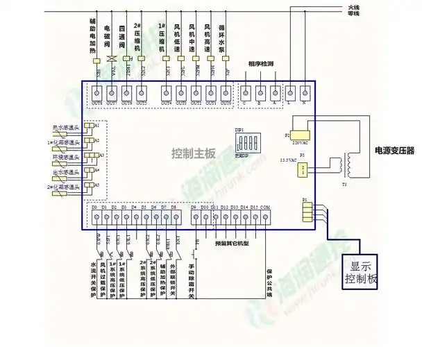 空气能热水机,空气源热泵热水器_通用型电路板电路图,接线图