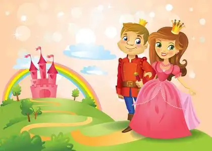 童话里的城堡和美丽的公主和王子照片