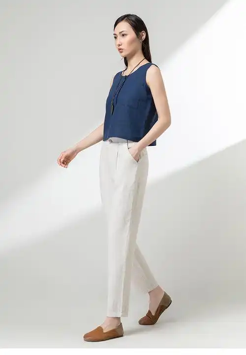 ouhen品牌女装棉麻九分哈伦裤女2022夏季新款亚麻女裤小脚裤子薄款