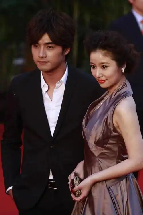 林心如与小七岁的贺军翔同台妥妥的豪门姐弟低盘发造型略显老