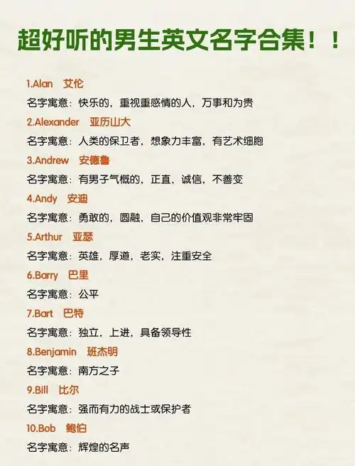 男生版超好听英文名字推荐